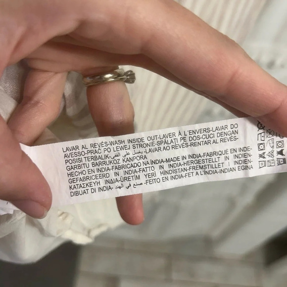 Zara 100% cotton dress / top w crochet detail beige and cream vertical stripes L - Picture 9 of 11